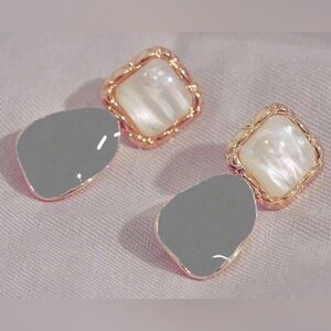 Elegant Gold & Gray Drop Earrings